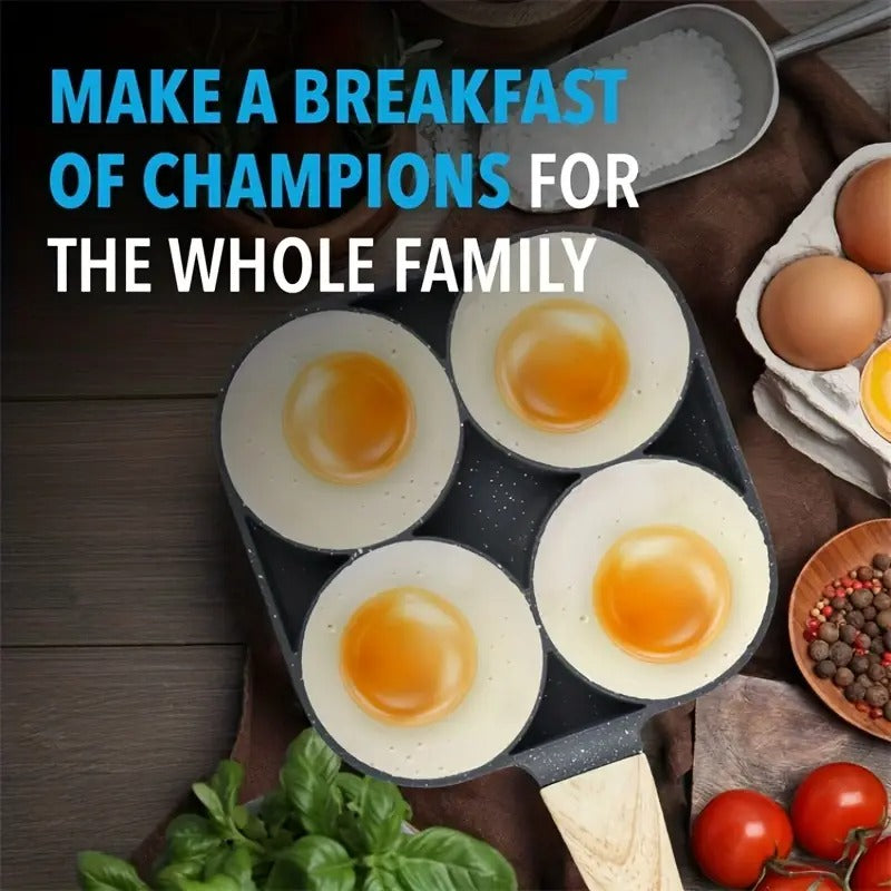 4-Hole Non-Stick Frying Pan with Wooden Handle