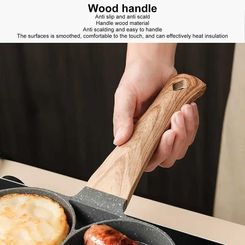 4-Hole Non-Stick Frying Pan with Wooden Handle