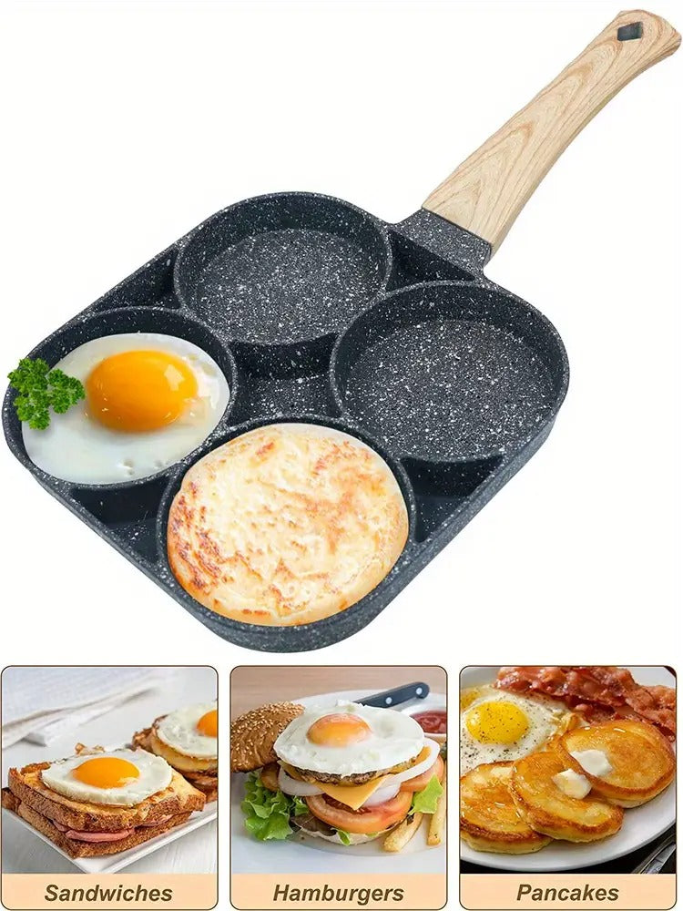 4-Hole Non-Stick Frying Pan with Wooden Handle