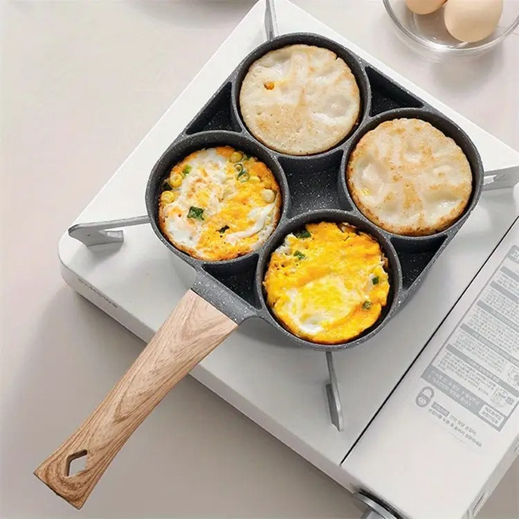 4-Hole Non-Stick Frying Pan with Wooden Handle